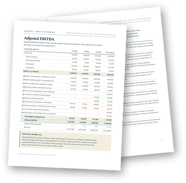 Two pages from the D&S sample report